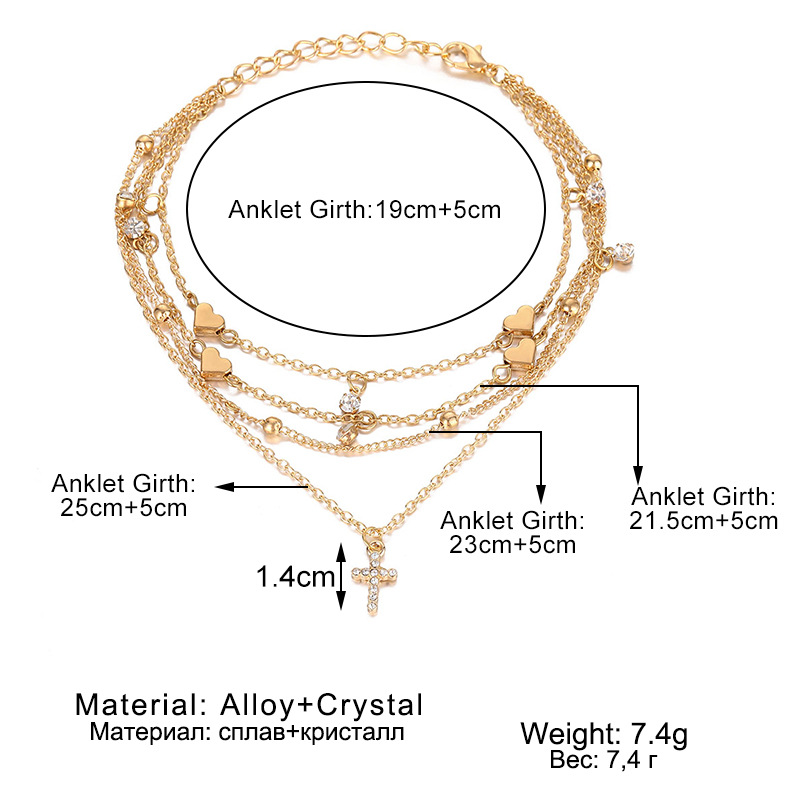 11g Weight Vacation Heart Shape Bow Knot Crystal Alloy Wholesale Anklet