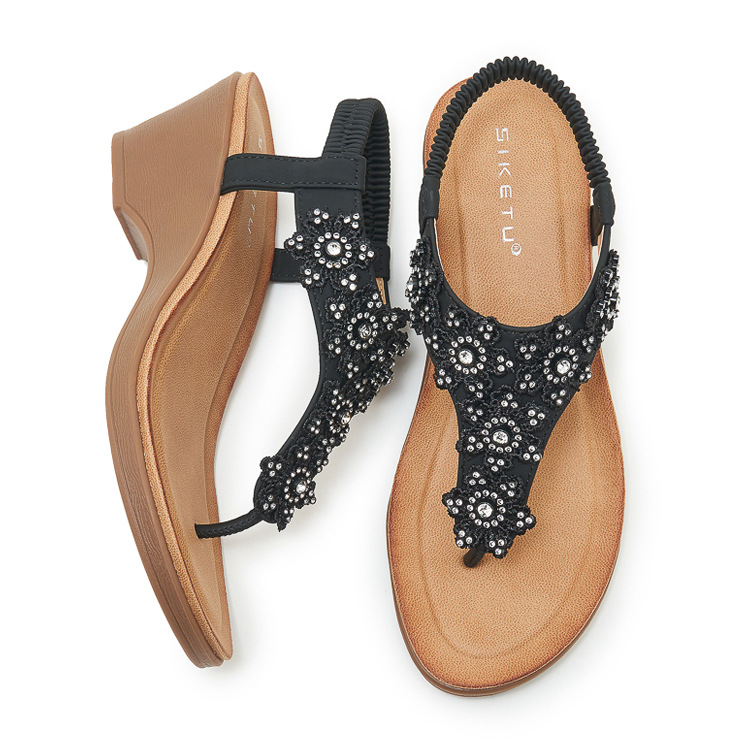 Sandal đế xuồng đính đá hoa thời trang mùa hè 2026 mẫu mới 180-3 — màu nâu, màu đen, quả mơ chi tiết 32