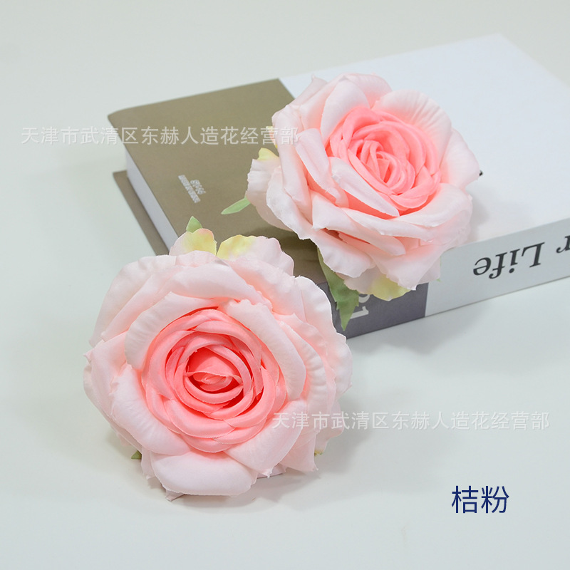 模造巻きバラ花絹布平安バラ花頭卸売り結婚式背景花壁装飾花青生け花|undefined