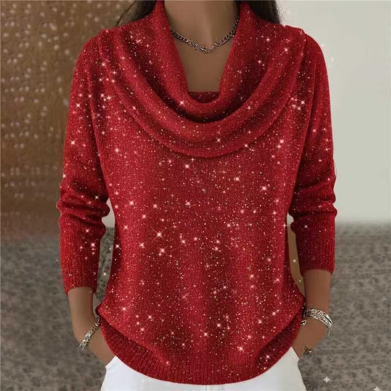 In-Stock 2025 New European and American Amazon Cross-Border Sequin Shiny Casual Loose Sweater Knit Top for Autumn and Winter