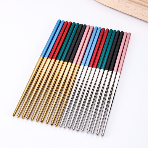 Stainless steel chopsticks, home use anti-slip, commercial use chopsticks, one person one chopstick, home use metal chopsticks, colored public chopsticks, single person set