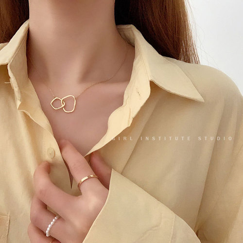 Cool breeze irregular intersecting geometric lockchain for women, South Korean personality minimalist necklace, versatile temperament necklace