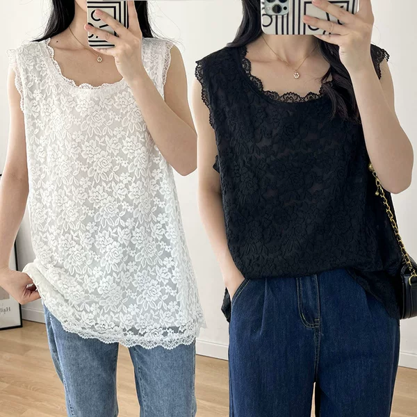 8303 Spring and Summer new lace vest camisole outer wear top stretch chubby girl fashionable wearable