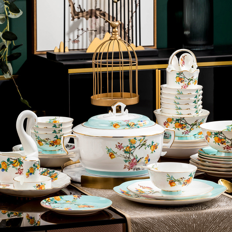 Jingdezhen Ceramic Dishes Tableware Set Household Phnom Penh Bone China Bowls Full Set Dishes Light Luxury Gift Wholesale Jingdezhen Ceramic Dishes Tableware Set Household Phnom Penh Bone China Bowls Full Set Dishes Light Luxury Gift Wholesale