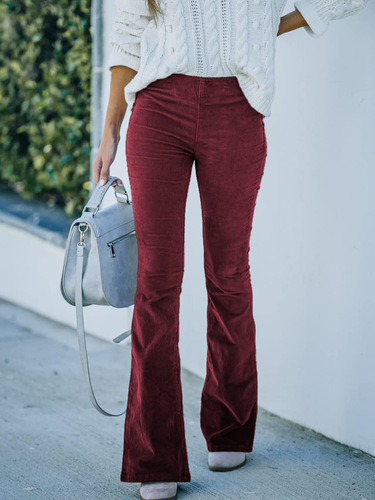 Autumn and Winter Color High-Waisted Slim-Fit Flared Pants for Women, New Arrival Corduroy Casual Pants with Elastic Waist for Women