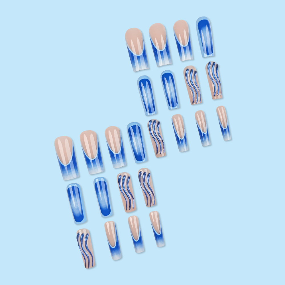 Pipa de agua larga tridimensional 3D, piezas de uñas para uñas, uñas a rayas, parches para uñas, uñas calientes transfronterizas