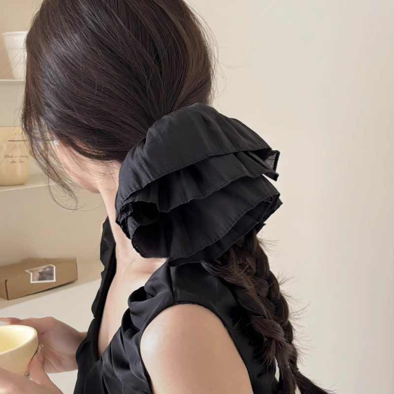 Pliegues coreanos, lazo para el cabello de gran tamaño, sentido de alta calidad, anillo de intestino grueso, cuerda para la cabeza en blanco y negro, flor para la cabeza de alta elasticidad, accesorios para el cabello de temperamento de todo fósforo femenino