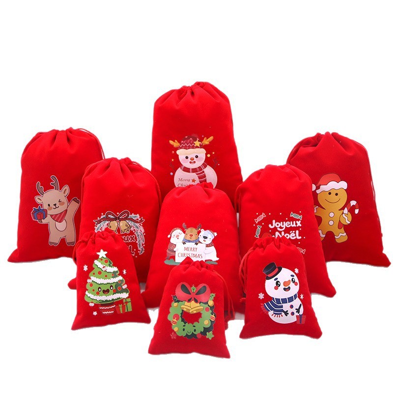 Amazonクロスボーダークリスマスギフトバッグ巾着バッグクリスマスキャンディバッグホリデーパーティーレッドベルベットギフトバッグ|undefined