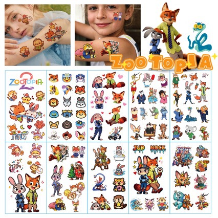 Cross-Border Zootopia Nick and Judy Couple Face Stickers Children's Tattoo Stickers Cute Arm Waterproof and Long-Lasting