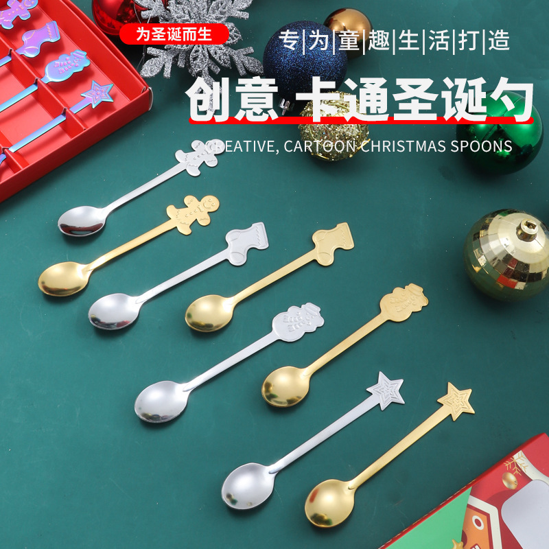 Cross-border Cartoon Christmas Coffee Spoon Gift Boxed Dessert Spoon Creative Christmas Stainless Steel Spoon