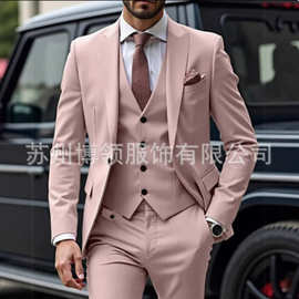 外贸亚马逊修身西服套装宴会时尚男士轻奢高级感商务休闲西装礼服