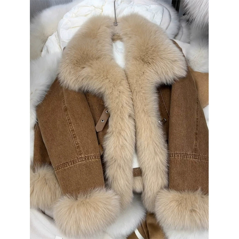 Женская джинсовая пуховая куртка в стиле Chanel, с бархатной утяжкой, светло-коричневая, осень-зима