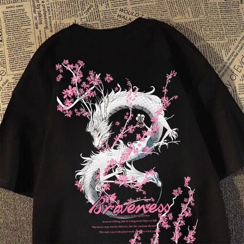 National Trend Print Short-Sleeve T-Shirt for Men and Women Loose Fit Summer Insta Fashion Cool Half-Sleeve Couple's Outfit Versatile Unique Top