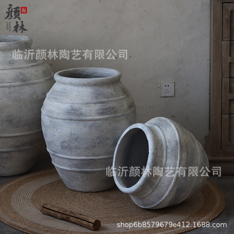 Gran vasija de cerámica de aterrizaje decoración residencial vasija de cerámica retrógrado vasija de cerámica flor de viento silencioso vasija de magnesio de barro gran vasija de flores decoración de sala de estar