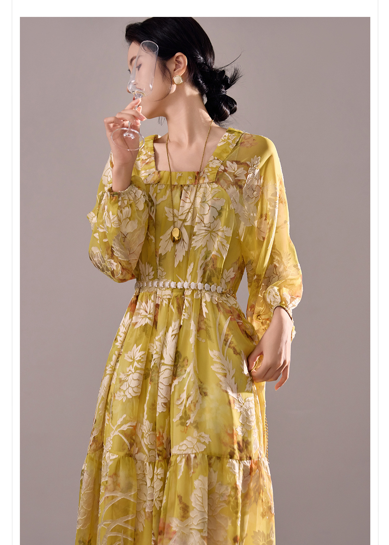 Váy maxi nữ phong cách Trung Quốc mới, chất rayon mềm mại, thiết kế suông rộng tôn dáng — màu vàng chanh chi tiết 11