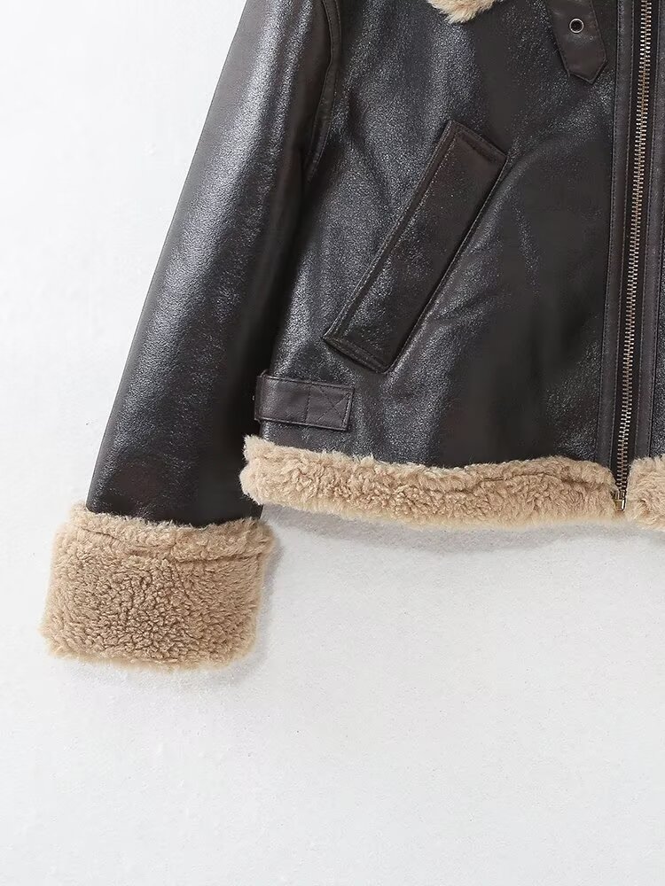 Damenbekleidung 2024 Herbst/Winter neue Street Fashion doppelseitige Motorradjacke_voghion.com