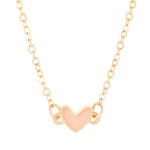 Elegant Minimalist Heart Necklace for Women, Personality and Style Oil Droplet Pink Heart Clavicle Chain Bracelet Accessory