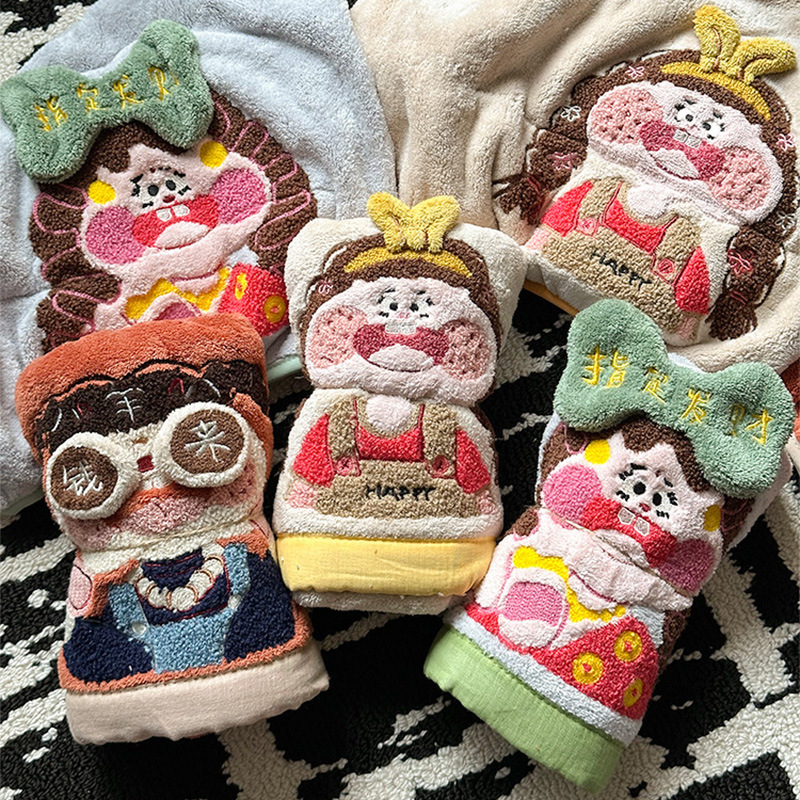 Rich Woman Three-Dimensional Fleece Dry Hair Towel Coral Fleece Towel Water Absorbing Power for Face Washing Household Adults Not Easy to Lose Hair Soft Cute