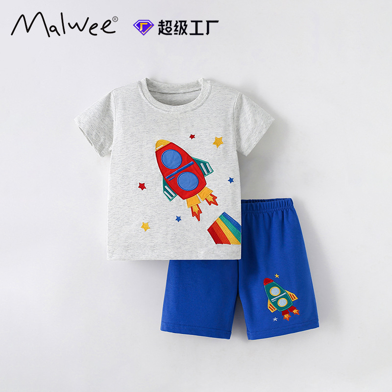 Malwee set de niños de verano nuevo cuello redondo de manga corta Europa y los Estados Unidos niños de mediana edad impresión casual ropa infantil dos piezas set