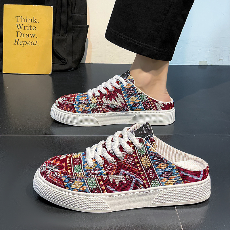 Men's Shoes Summer 2024 New Arrival Breathable National Trendy Ethnic Style Lazy Shoes Trendy All-match Casual Canvas Shoes