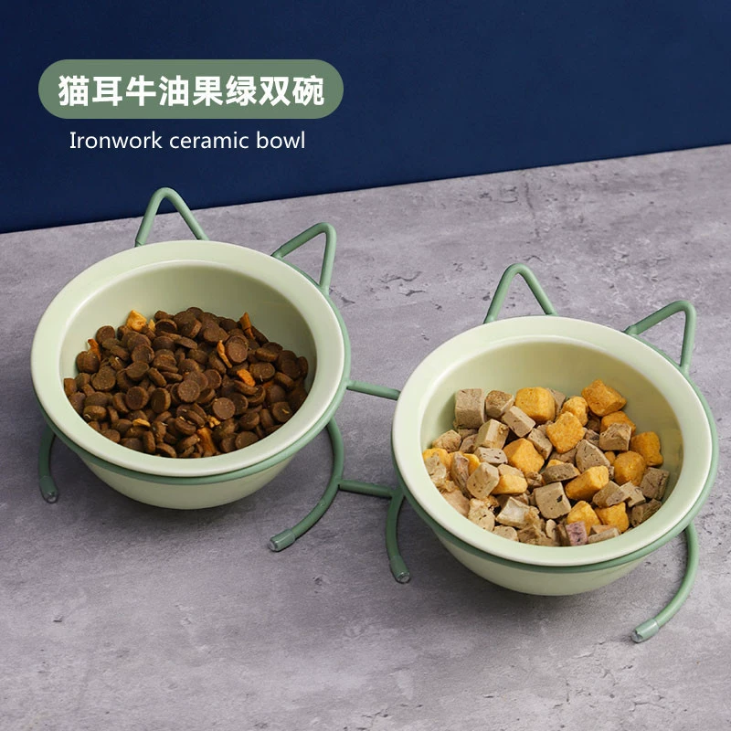 Кошачья чаша Керамическая двойная миска Кошачья пищевая миска собачья миска кормовая чашка для защиты шейного отдела позвоночника