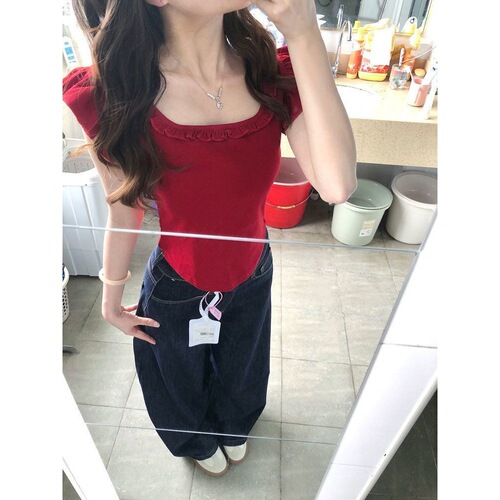 Sweet and Spicy Sister Feifei Sleeveless Collar Short Sleeve T-shirt for Women, Summer Youthful, Unconventional and Unique, Bowknot Backless Top