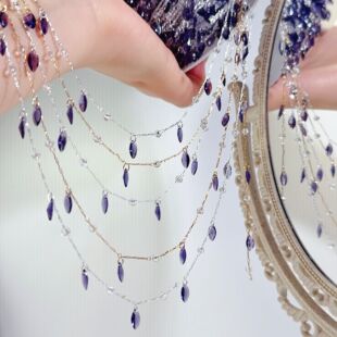 DIY jewelry accessories lavender purple zircon chain high temperature color retention crystal copper chain water droplets zircon necklace material