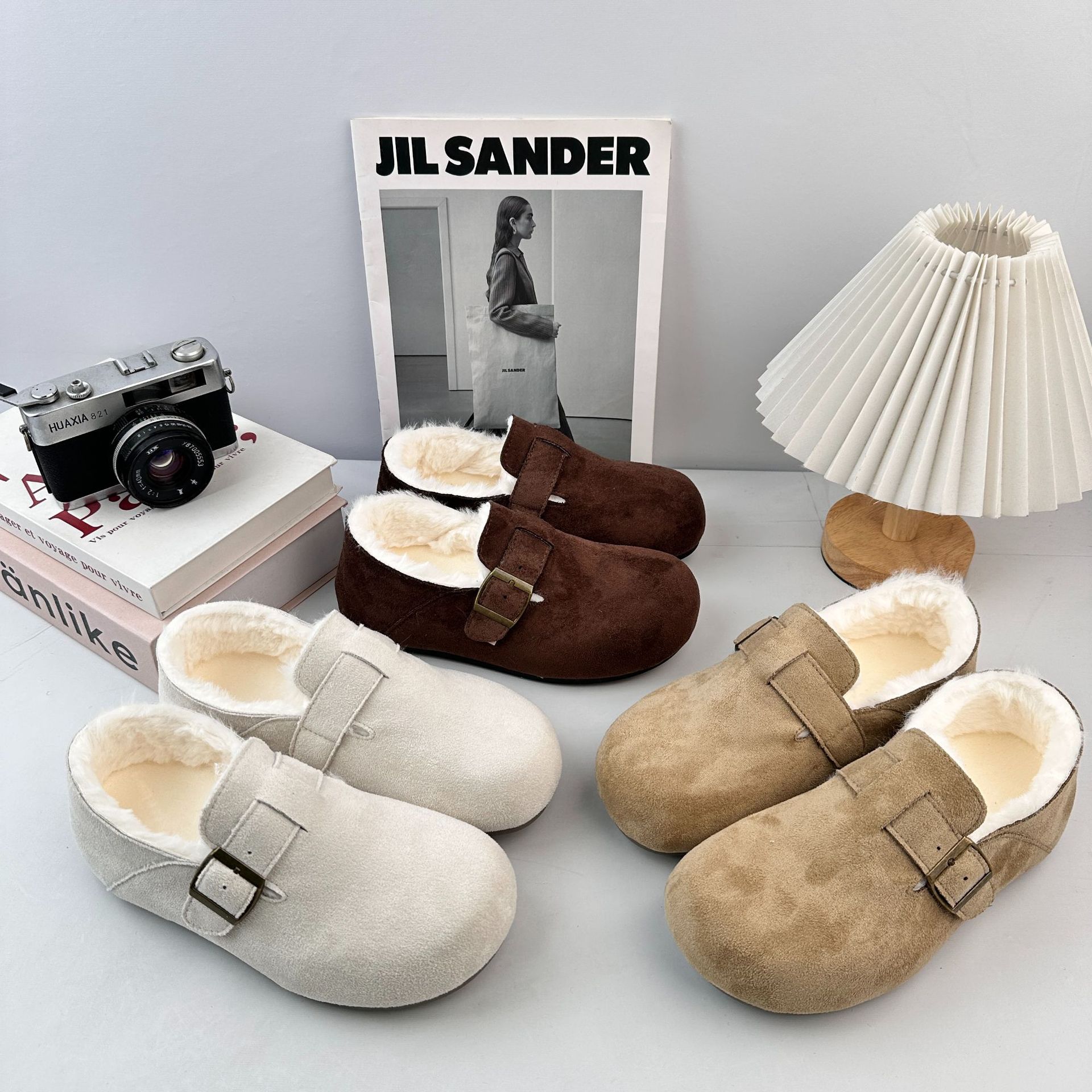 Farwave gruesa base interior aumentó la altura de los zapatos Birken 2025, nuevos zapatos de algodón de nieve perezoso, cabeza grande, hermosa, agencia de pelo