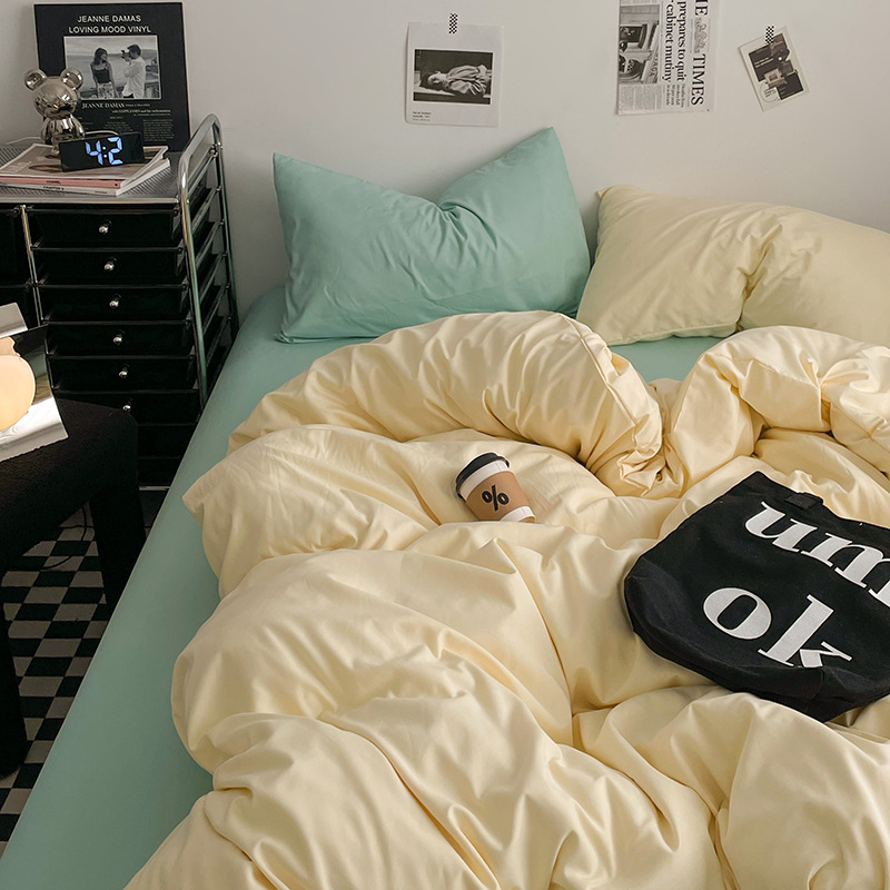 2024 nueva serie de cuatro piezas de mezcla y combinación de color sólido de algodón lavado de peso alto