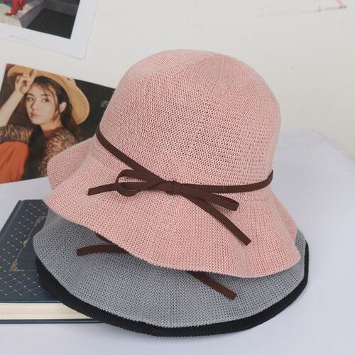 Butterfly knot strap fisherman hat, women's grass hat, Japanese style small brim summer outing versatile sun protection hat for girls and boys, spring