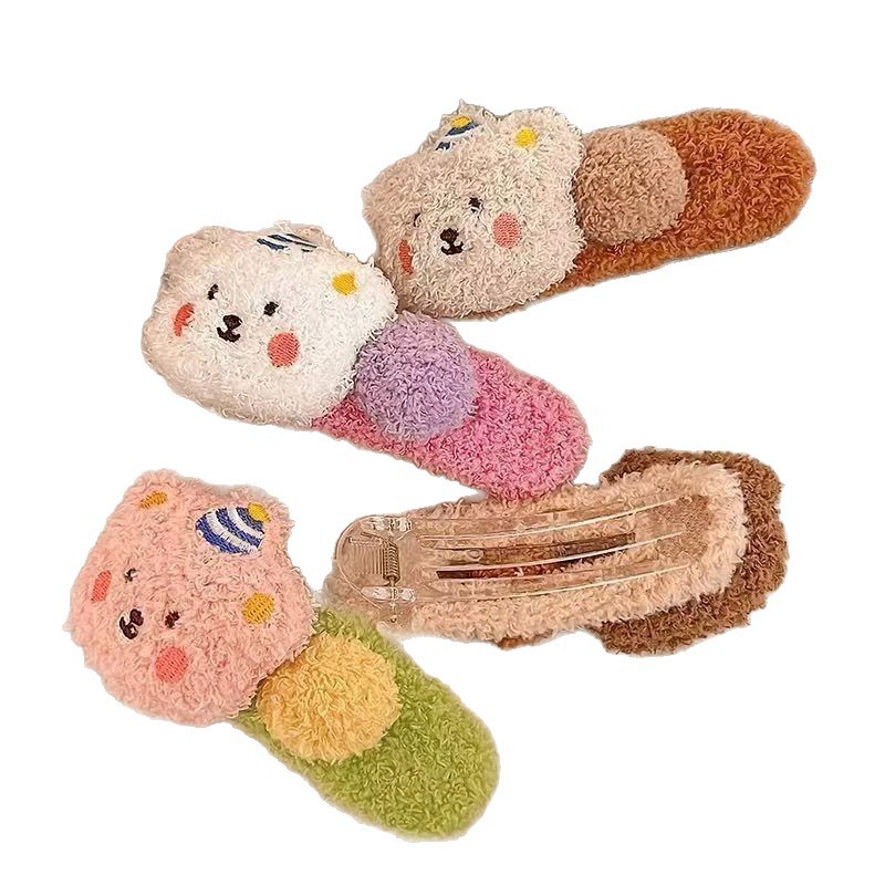 Pudín de peluche oso agarrar clips lateral de la mujer frisa clips de cabello rotos detrás de la cabeza de cabello de boca de pato grande clips de cabello tocado