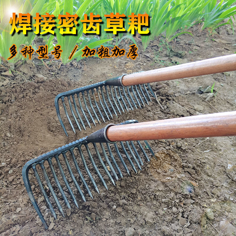 耙子沙滩工具多齿焊接密齿钉耙合金钢耙平地松土加厚铁耙子钢园艺