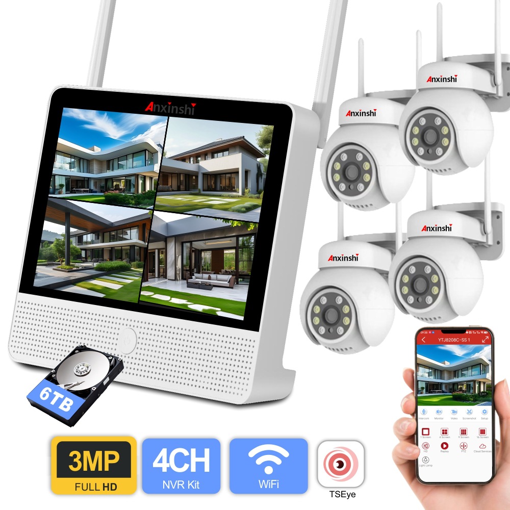 2 milyon piksel 4 yönlü kablosuz WIFI PTZ, ekran seti ile iki yönlü sesli güvenlik kamera kiti