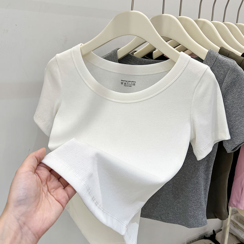 European White Short-sleeved T-shirt Women's Summer 2023 New Age-reducing Beautiful Small Shirt Slim-fit Short Top Base Shirt European White Short-sleeved T-shirt Women's Summer 2023 New Age-reducing Beautiful Small Shirt Slim-fit Short Top Base Shirt