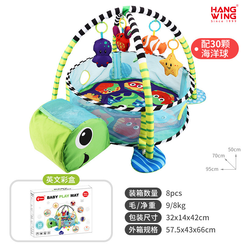 Gimnasio de bebé con alfombra y arco de juegos – Tortuga oceánica, set de estimulación para 0-1 año.