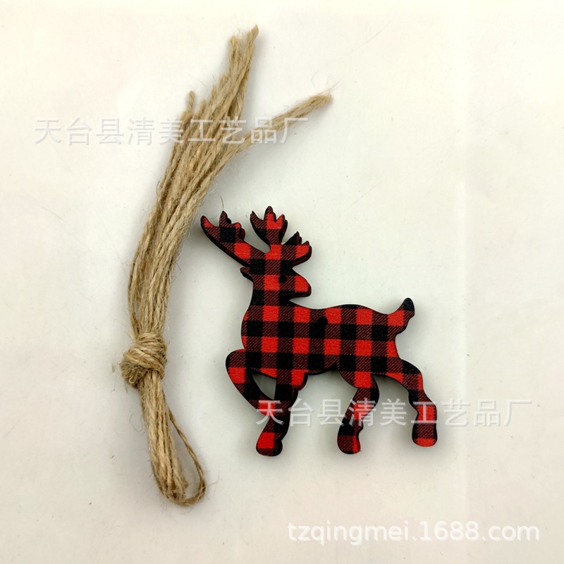 33 rojo y negro Plaid SERIE DE Navidad madera chips colgantes decorativos de Navidad se pueden combinar libremente con 10 piezas en un paquete