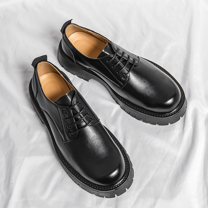 Zapatos de cuero blancos de verano de los hombres de moda retro de bajo-top con cordones zapatos de Punta Grande comercio exterior de fondo grueso punta redonda transpirable zapatos de cuero Casuales