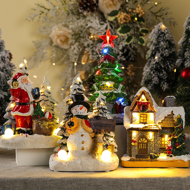 Christmas decoration resin light Santa's house Christmas tree gifts snowman scene arrangement ornament gift