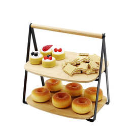 创意桌面展示架木质点心架双层甜品展示盘简约家用手提餐盘托盘