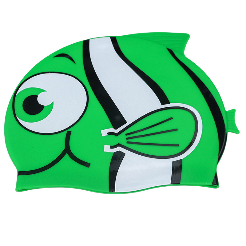 Nueva gorra de natación de silicona en forma de pez encantadora y cómoda no estrangula la cabeza y protege los oídos entrenamiento de natación gorra transpirable para niños
