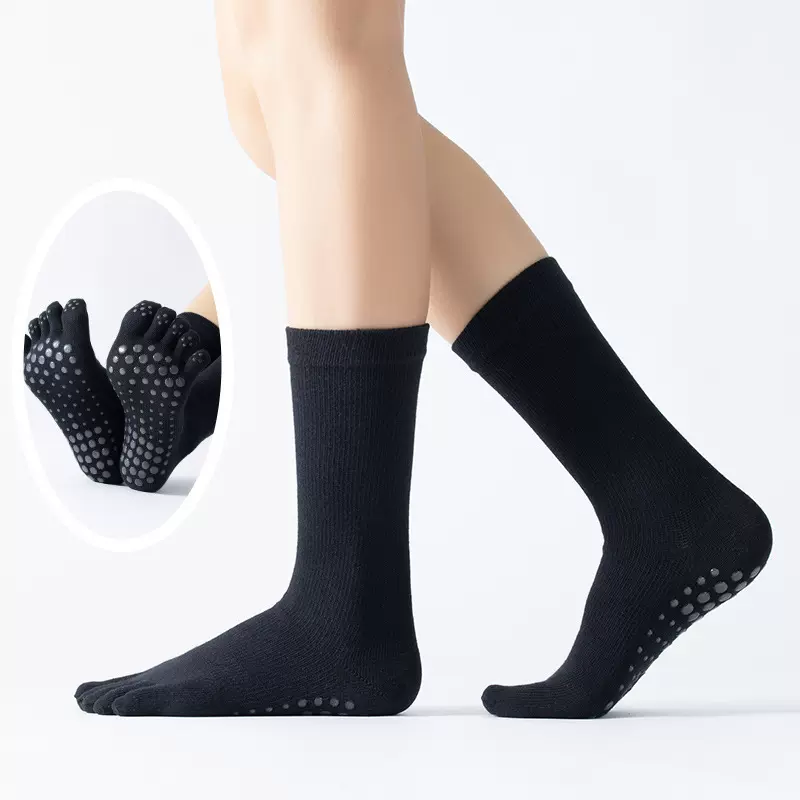 高筒小腿袜分趾点胶精梳棉廋腿保暖舒适透气时尚运动舞蹈袜五趾