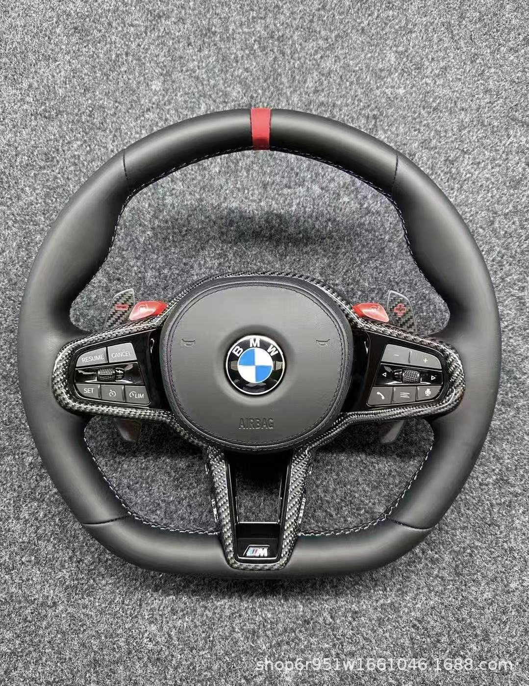 BMW steering wheel modified with leather and carbon fiber paddle shifters, suitable for BMW F chassis and G chassis modification