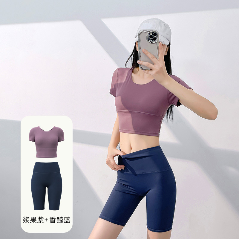 Juyi Tang nuevo conjunto de yoga para mujeres de verano estiramiento apretado correr cintura alta elevación de cadera conjunto deportivo