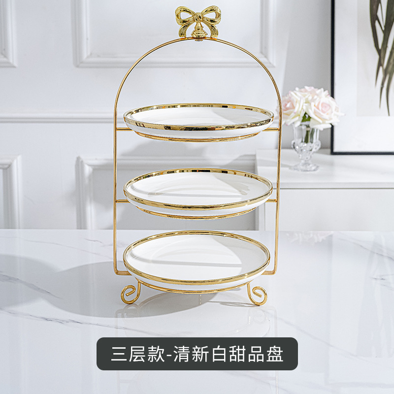 Plato de fruta de doble capa de estilo europeo mesa de café de sala de estar creativa soporte de pastel de múltiples capas mesa de postre de té de la tarde bandeja de postre de caramelo