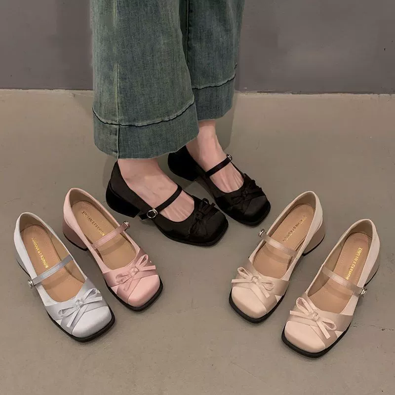 Одиночные туфли 2024 осень-зима новые юбки с неглубокими каблуками с толстым каблуком