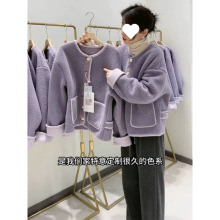 秋冬加厚保暖拼接撞色棉服外套奶fufu毛茸茸羊羔绒连帽卫衣开衫女