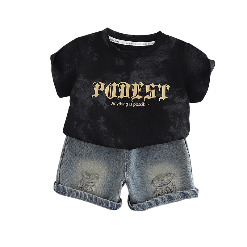 Conjunto de dos piezas para niños pequeños con estampado de mármol, nueva ropa infantil elegante de verano 2025.