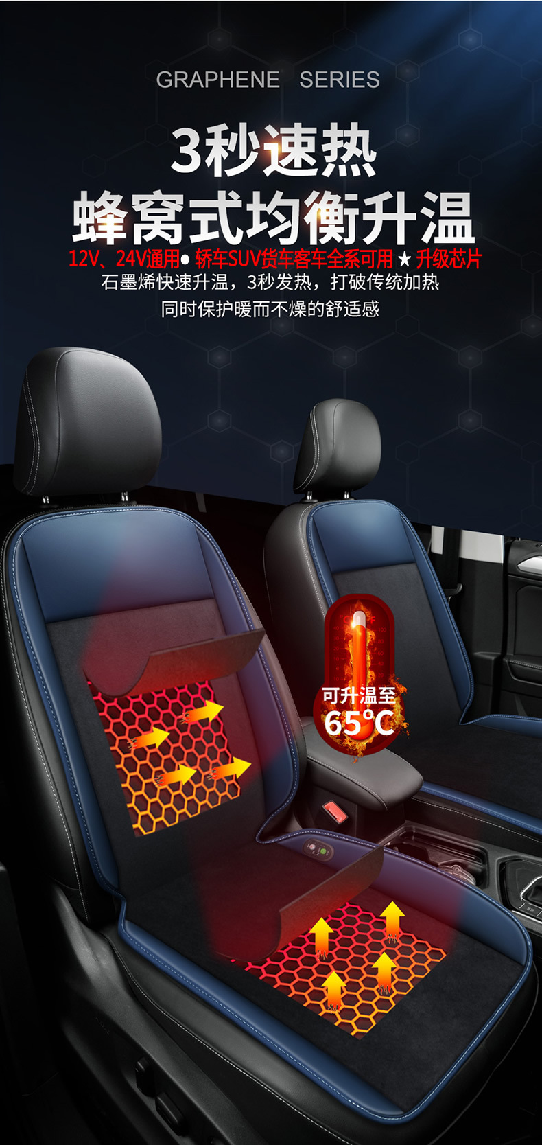 Graphene Heating Pad Car Seat Cushion Winter Warm Car Mat Cross-Border 12V24V Flannel Short Plush Single Seat Cushion