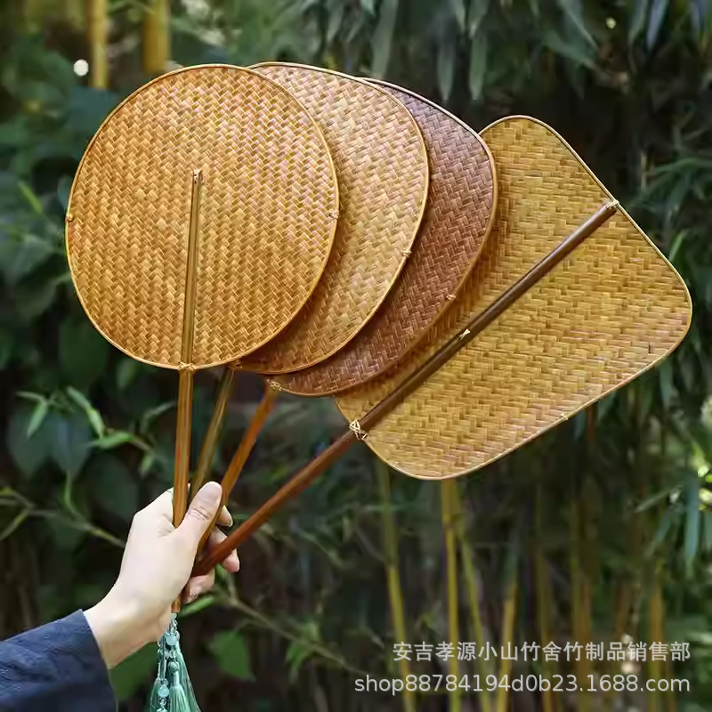 中国風手作り竹編み大漆扇風機両面扇風機レトロ家庭用夏納涼青焼き芭蕉扇風機長柄団扇|undefined