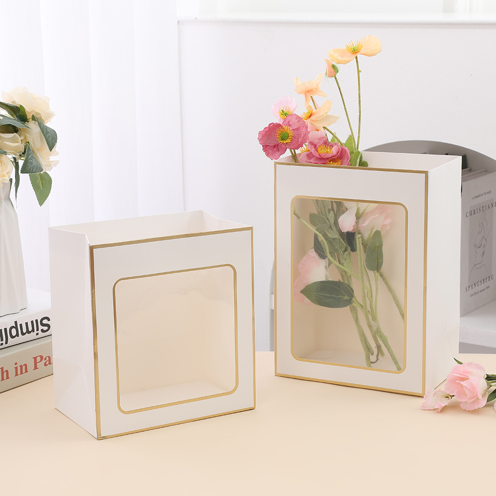 透明开窗手提袋鲜花伴手礼包装袋子节日生日送礼玩偶透明礼物袋